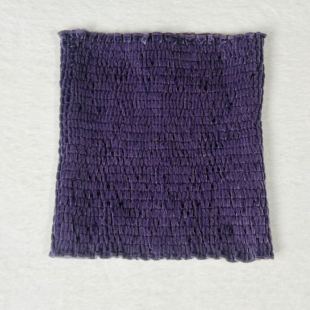 Smocked Tube Top S Purple Velour Strapless Ruffled Bandeau 90s Y2K Whimsy Fairy